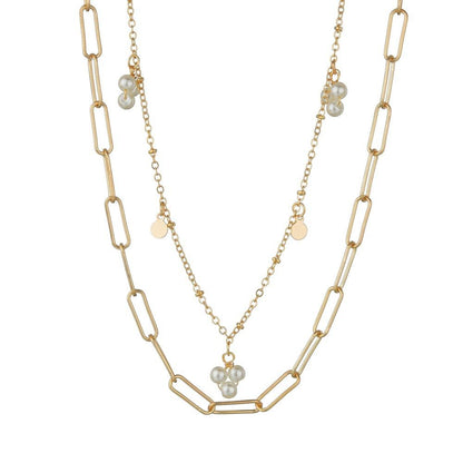 Simple Imitation Pearl Necklace Fashion Round Iron Sheet Multilayer Chain Necklace Accessories