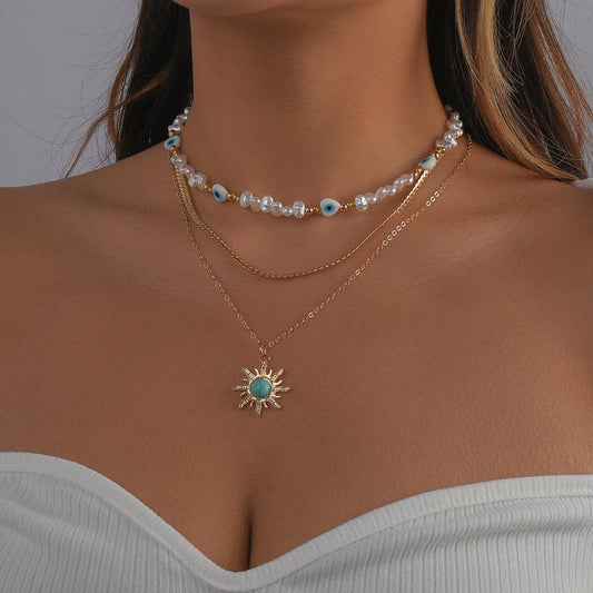 N9956 Jewelry Pearl Resin Sunflower Necklace Female Exaggerated Punk Necklace TikTok