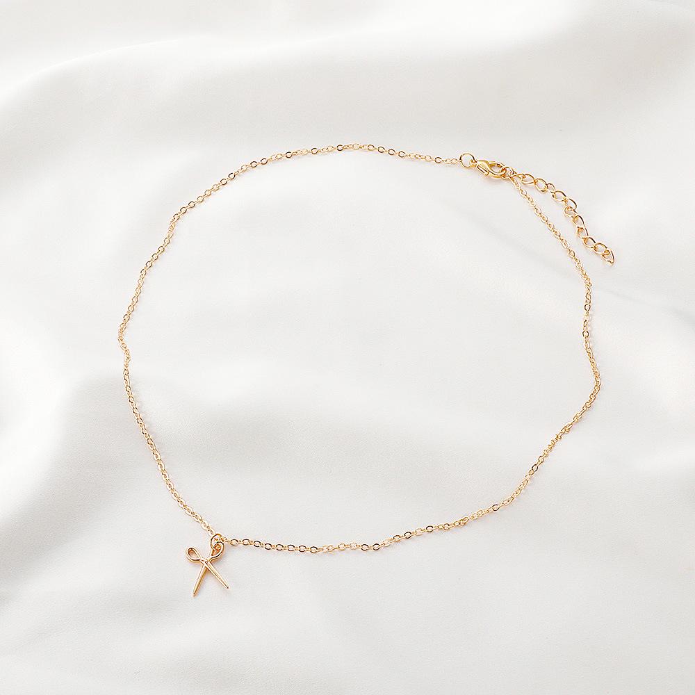 Simple Zircon Pendant Necklace Personality Creative Metal Scissors Rock Clavicle Chain Fashion Necklace Women