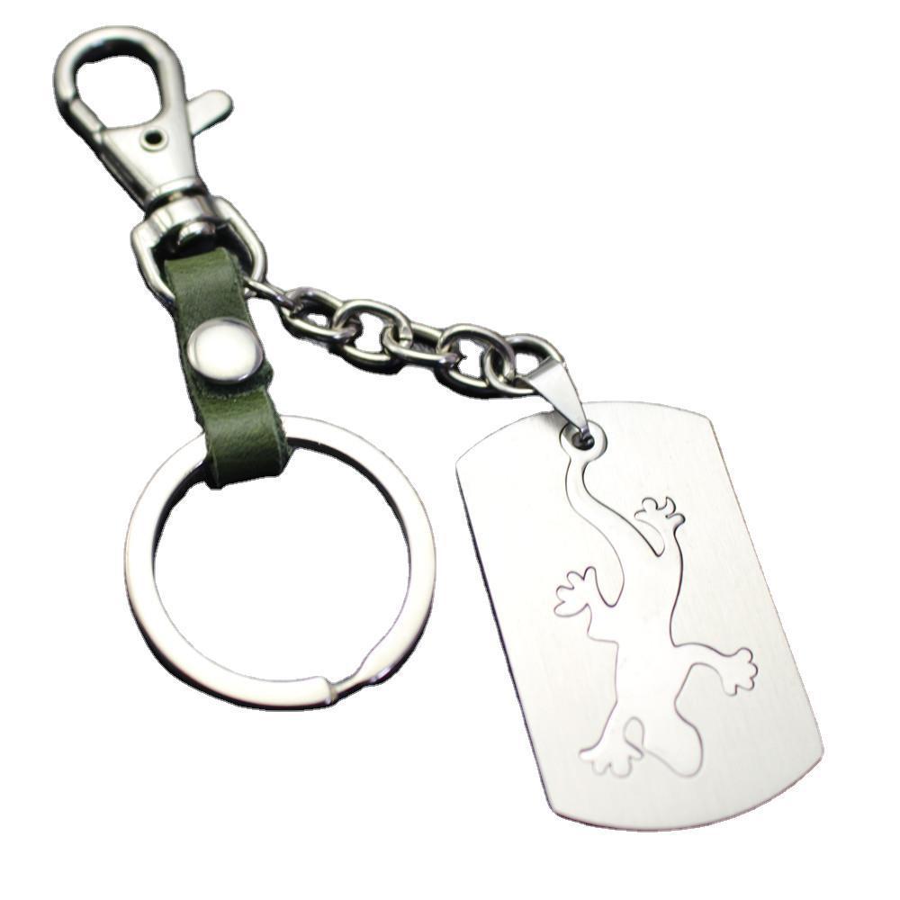 Lizard gecko stainless steel key chain car decoration couple bag key pendant top layer cowhide