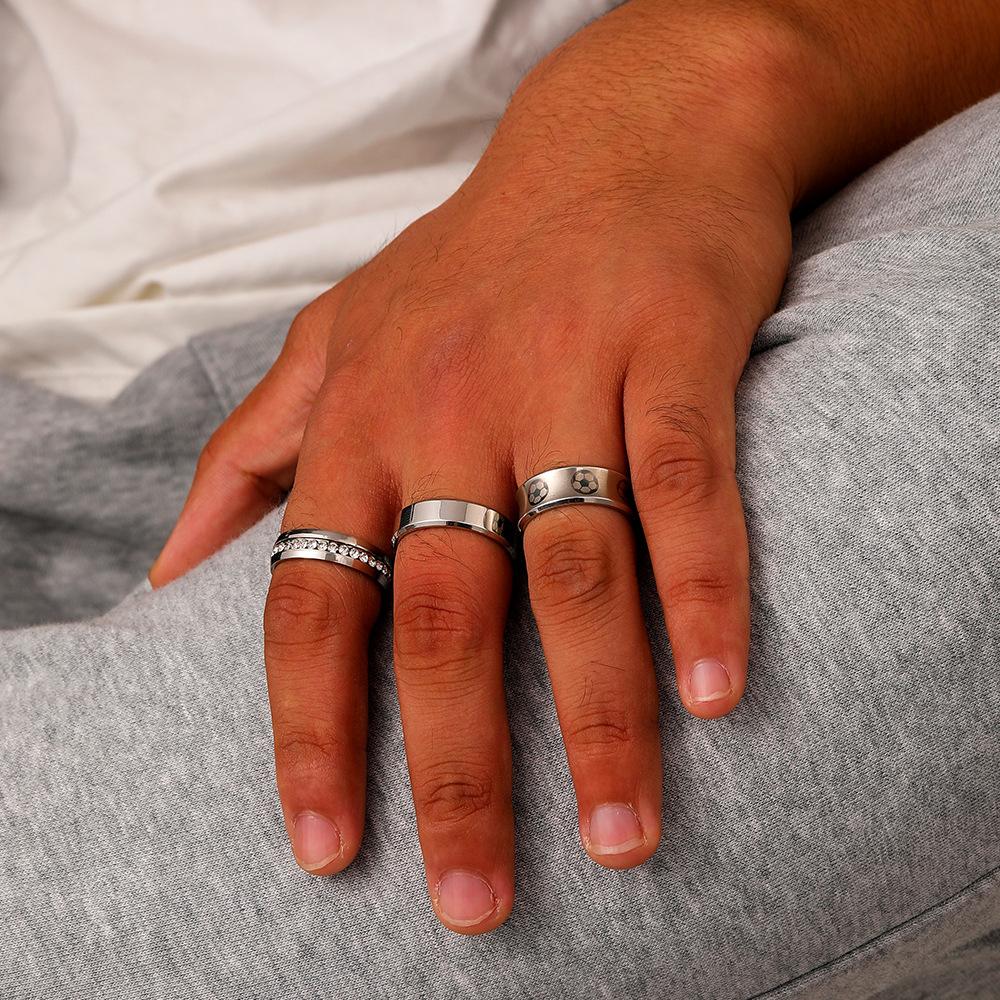 Fashion Simple Domineering Personality Trend Men's Stainless Steel Chain Stripe Black Drip Oil Ring Set Decoration