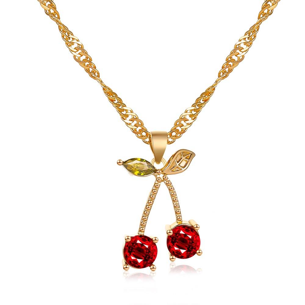 Wedding Dinner Jewelry Temperament Pomegranate Red Cherry Necklace Female Simple Versatile Crystal Earrings