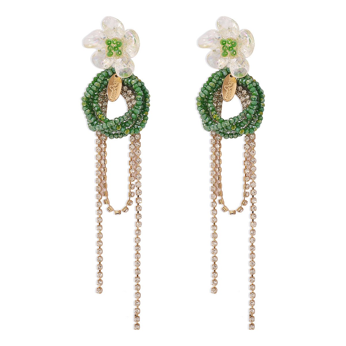E1716 Xiaoxiang summer love fashion flower earrings claw chain beaded long tassel fresh earrings for women
