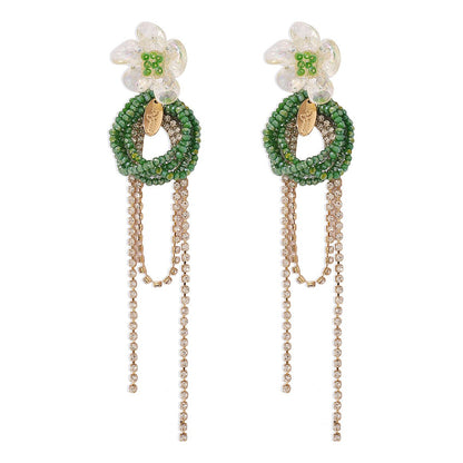 E1716 Xiaoxiang summer love fashion flower earrings claw chain beaded long tassel fresh earrings for women