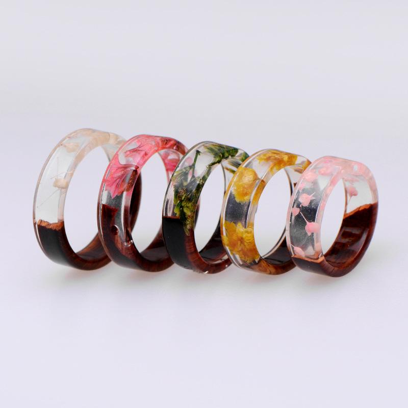 ins retro hand jewelry creative plant resin wood transparent ring