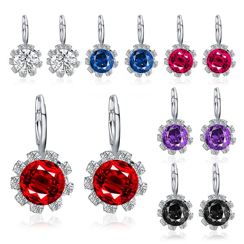 Fashion Round Crystal Diamond Sunflower Stud Earrings Classic Zircon Temperament Earrings Earrings