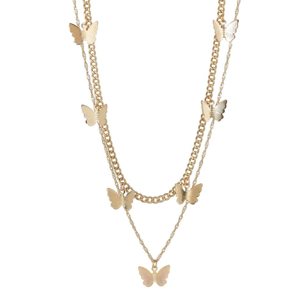 ins three-dimensional iron butterfly necklace fashion multi-layer chain necklace accessories