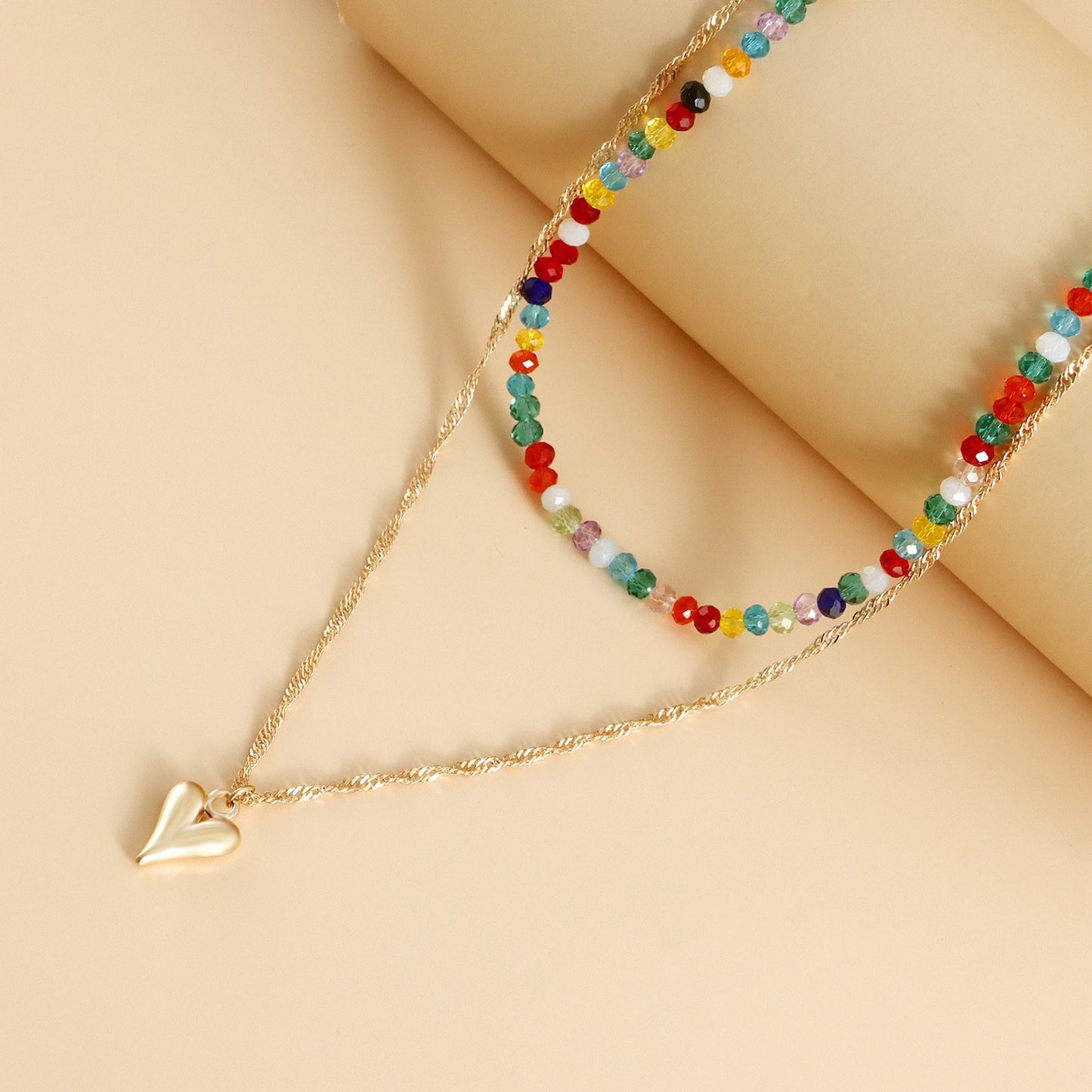 Jewelry y2k colorful transparent crystal beads love double-layer necklace female collarbone chain cold necklace