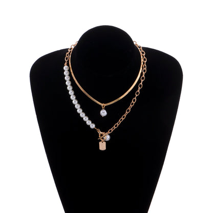Jewelry OT Buckle Crown Queen Pearl Pendant Necklace Women's Explosive Style Snake Bone Square Brand Necklace
