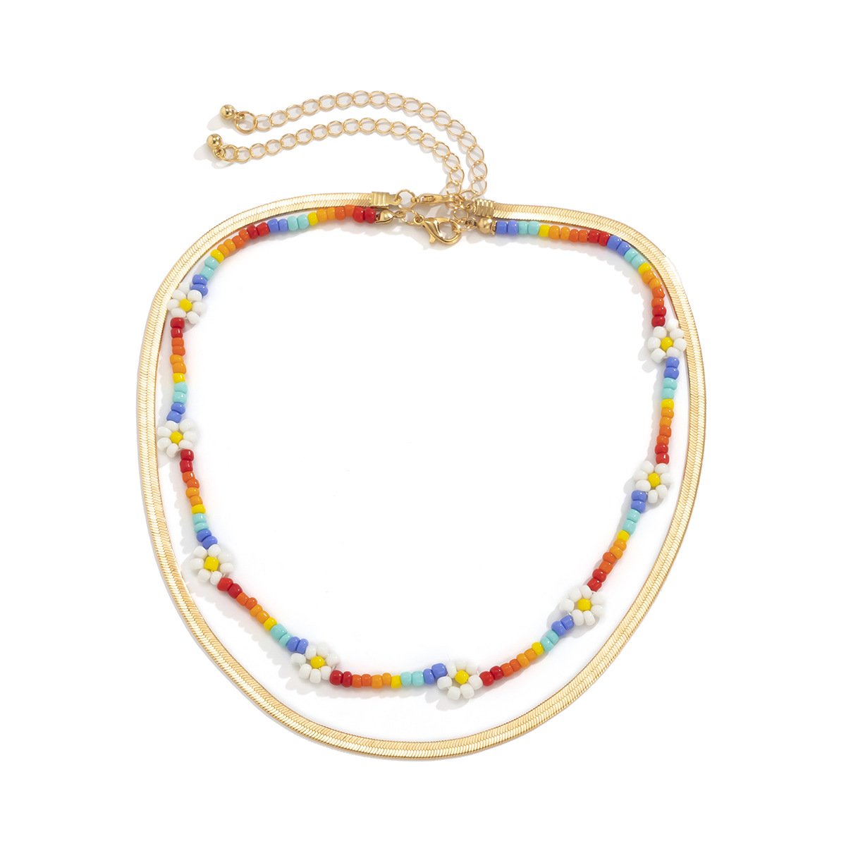 Jewelry simple daisy colorful flower bead necklace hip-hop retro metal snake bone chain necklace