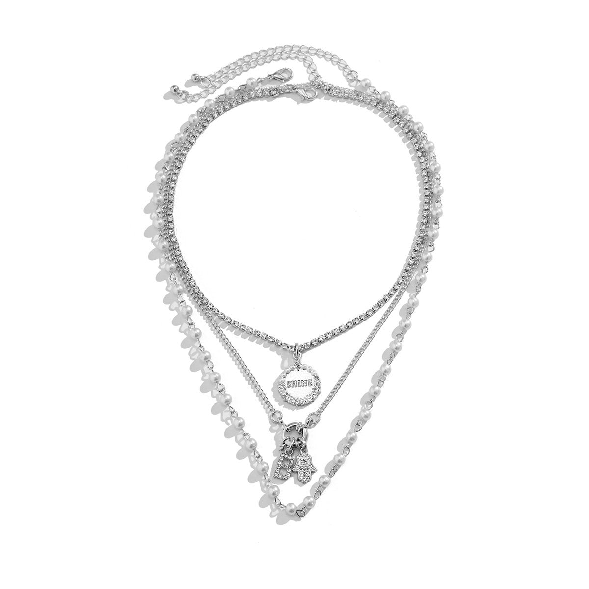Jewelry Design Sense Simple Diamond Letter Tag Necklace Retro Versatile Pearl Chain Necklace