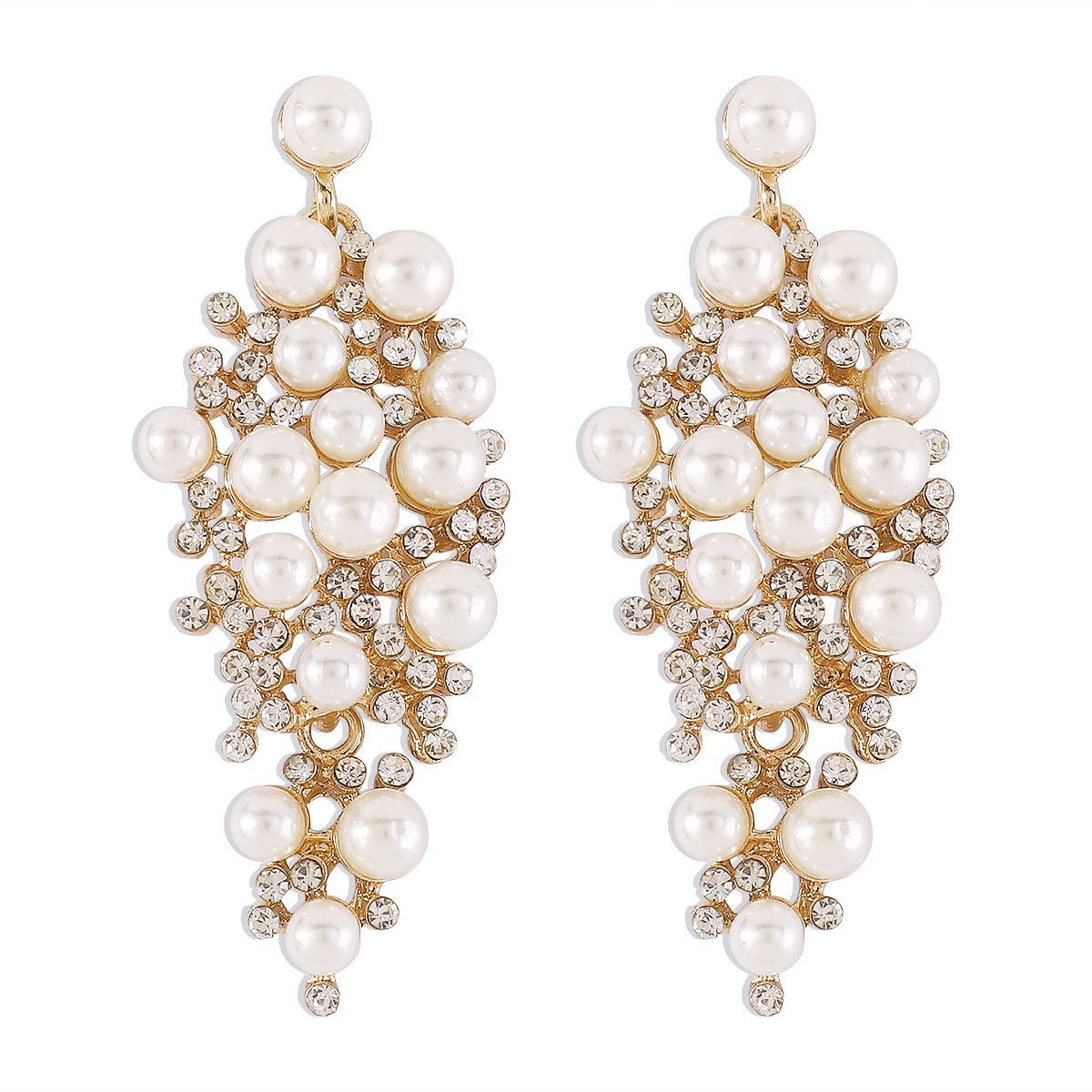 E1623 Retro Pearl String Rhinestone Earrings French Romantic Temperament Geometric Baroque Niche Earrings