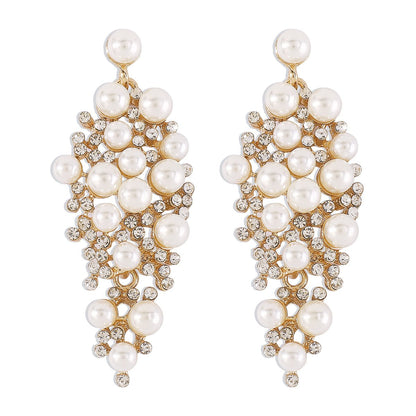 E1623 Retro Pearl String Rhinestone Earrings French Romantic Temperament Geometric Baroque Niche Earrings