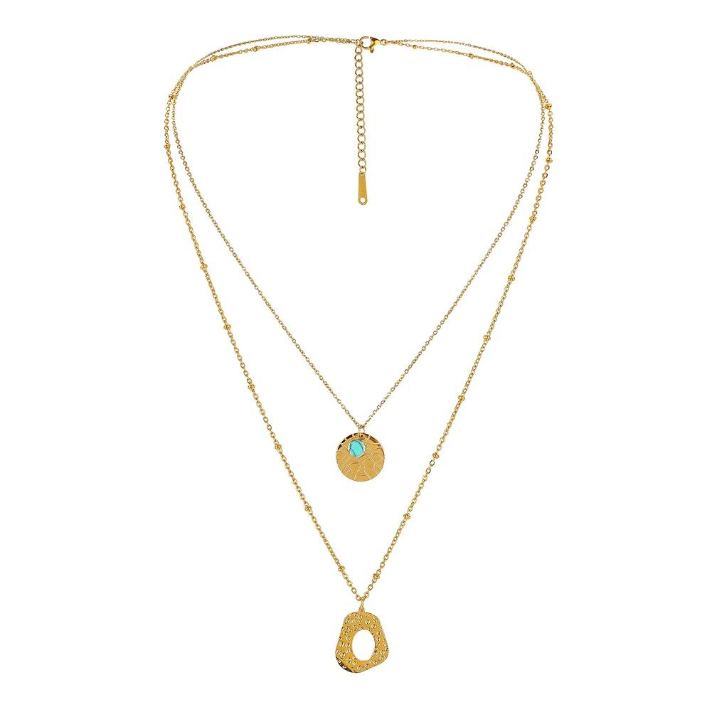 Irregular cracked coin pendant double stacked necklace niche design turquoise pendant clavicle chain