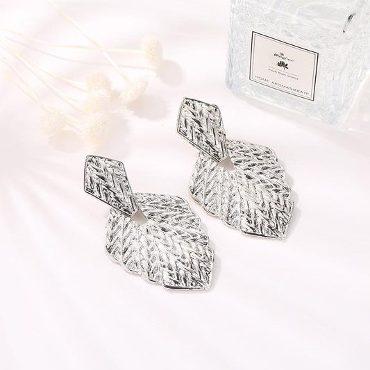 Jewelry Irregular Metal Texture Frosted Leaf Earrings Personalized Wheat Ear Pattern Earrings
