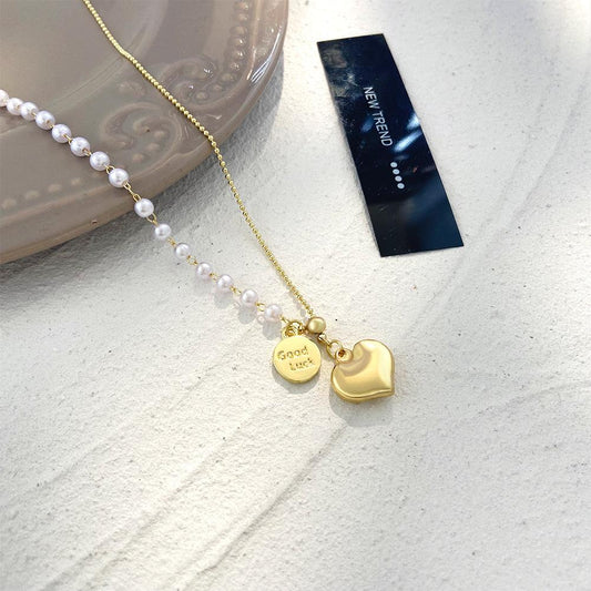 Ins Love Pearl Pull-out Necklace Fashion Light Luxury Niche Design Micro-inlaid Zircon Butterfly Sweater Chain