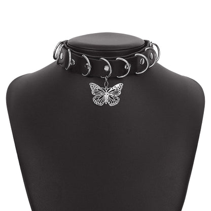 N1527 Harajuku exaggerated leather necklace hollow butterfly sweet cool necklace personality night choker collar