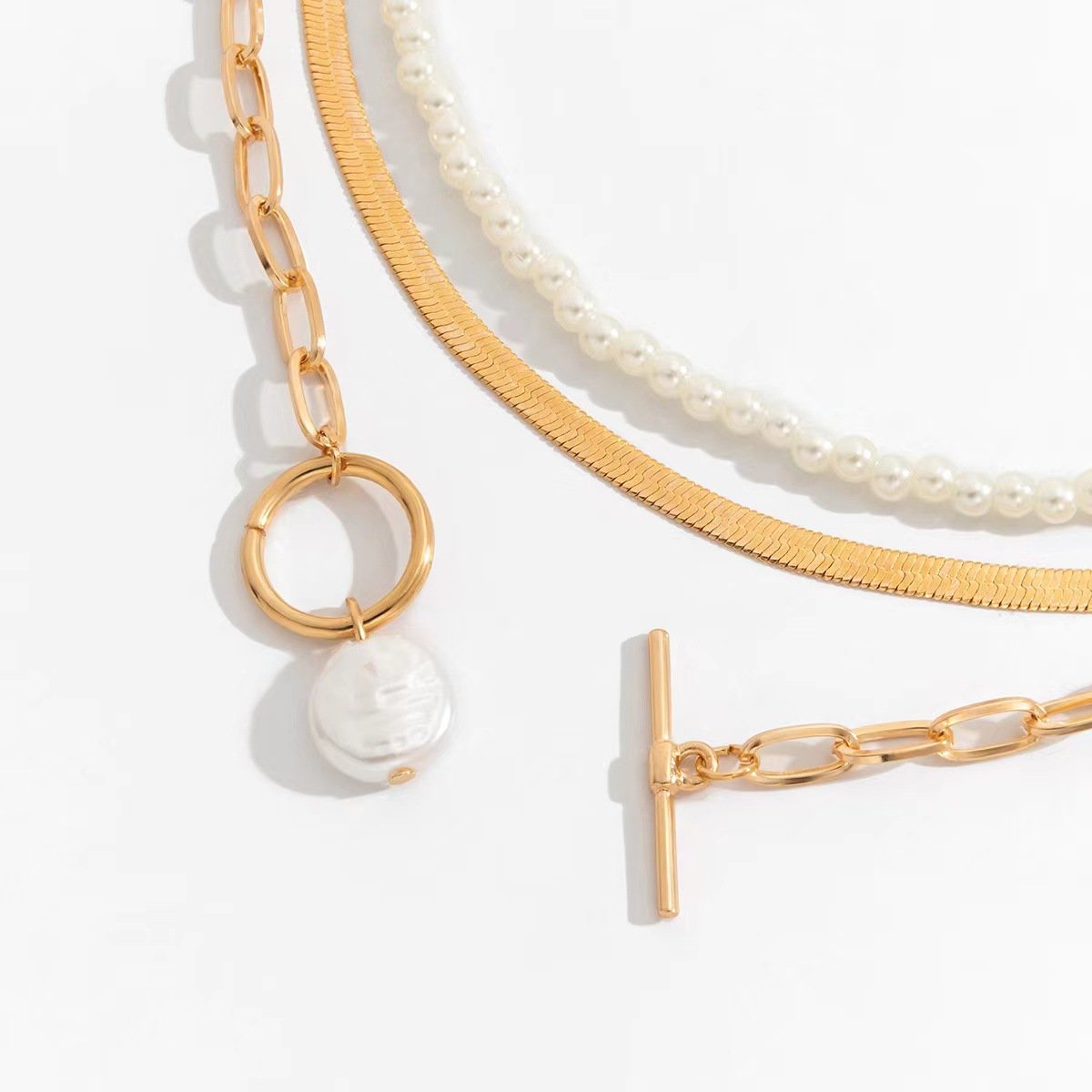 Jewelry Temperament Millet Grain Pearl Clavicle Necklace Female Hip Hop Metal Snake Bone Chain Necklace