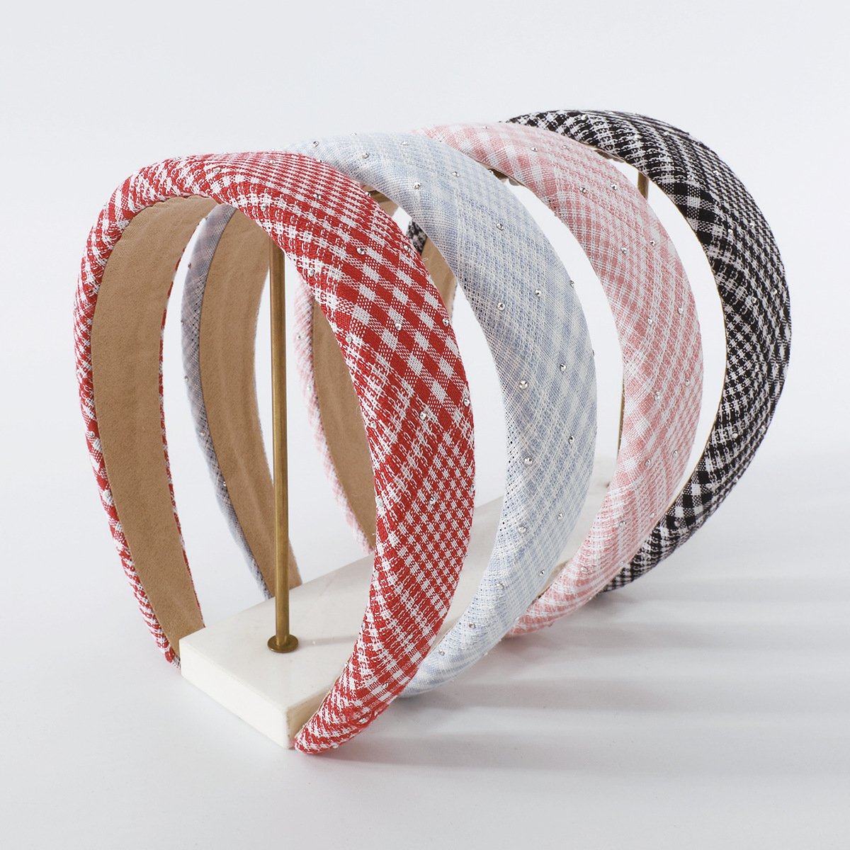 F4249 Retro literary and artistic fashion headband plaid pattern clear wide edge small perfume drill simple headband female