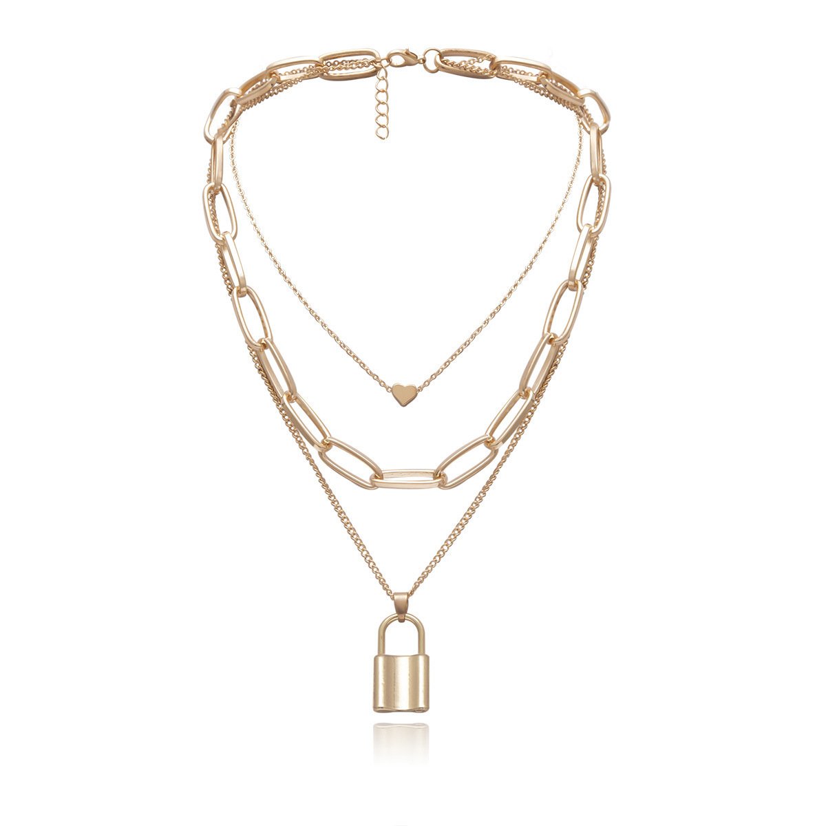 Jewelry Simple Exaggerated Thick Chain Necklace Women's Retro Multi-layer Geometric Lock Heart Necklace