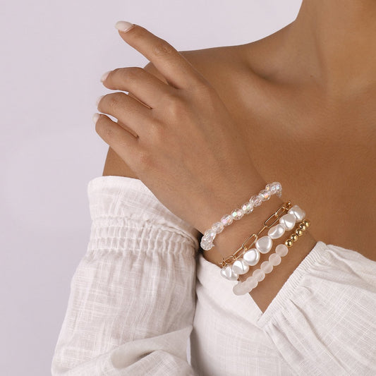 B185 Bohemian Geometric Bracelet Niche Temperament Internet Celebrity Stretch Retro Pearl Fashion Bracelet Set