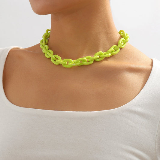 N932 Exaggerated Punk Hip Hop Resin Necklace Alloy Acrylic Retro Thick Chain Clavicle Chain Female