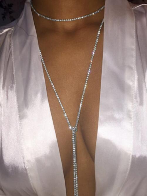 N868 Street Shot Fashion Necklace Tassel Full Diamond Long Money Decoration Personalized Claw Chain Simple Geometric Necklace Female