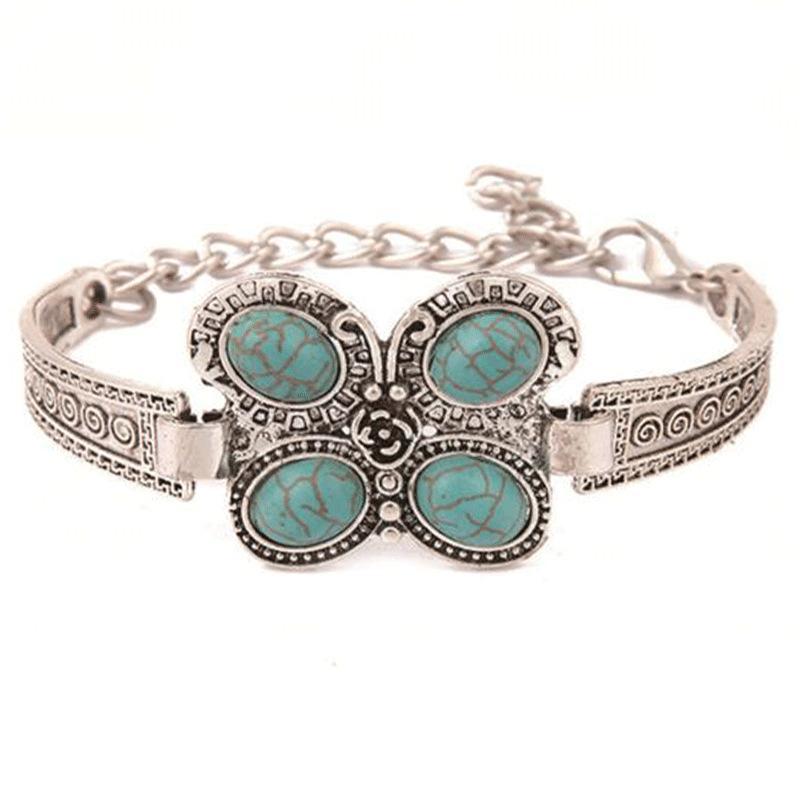 Fashion Ladies Boho Ethnic Bracelet Vintage Turquoise Butterfly Bracelet Bracelet