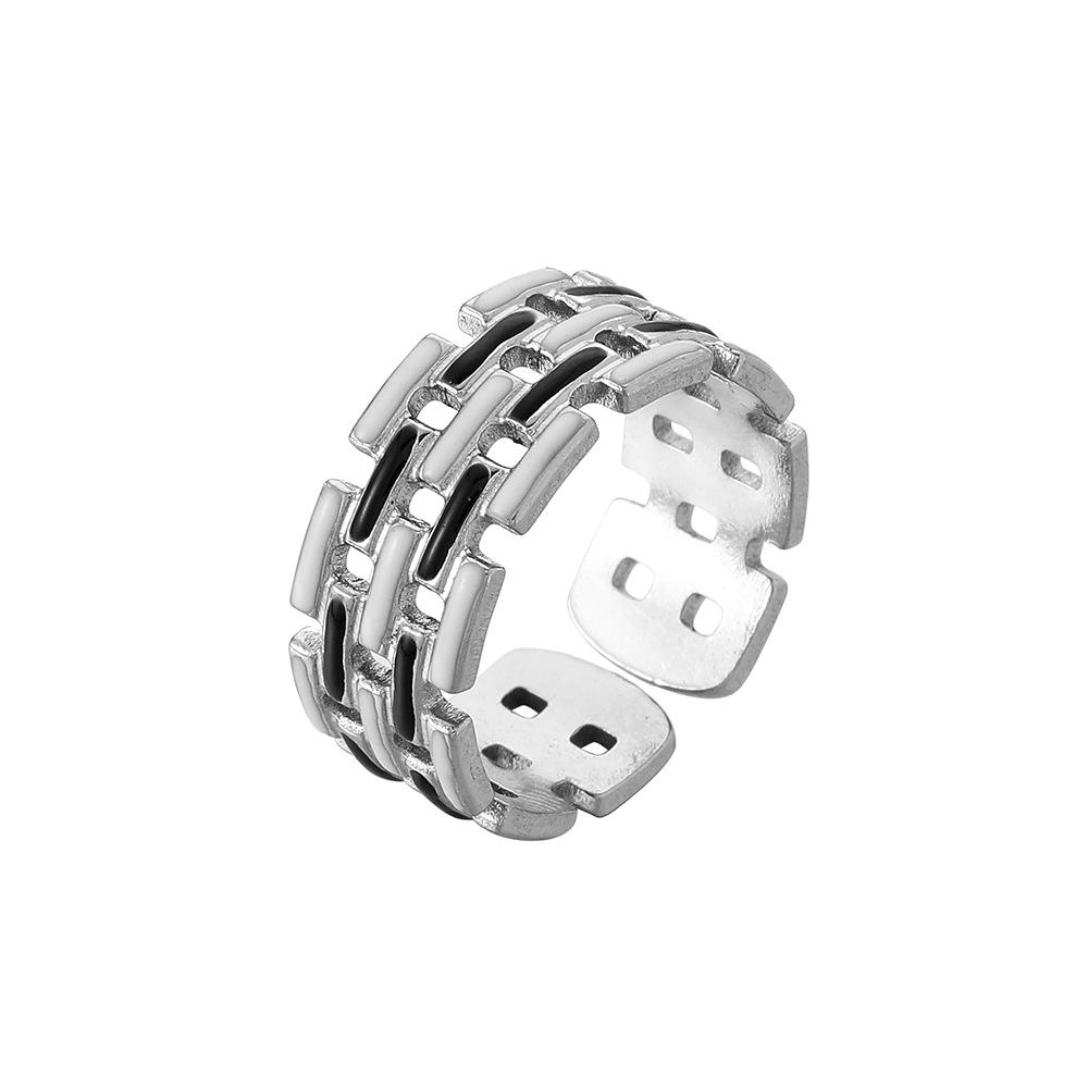 Fashion Simple Color Line Pick Hollow Stainless Steel Open Ring Titanium Steel Drip Oil Ring For Women