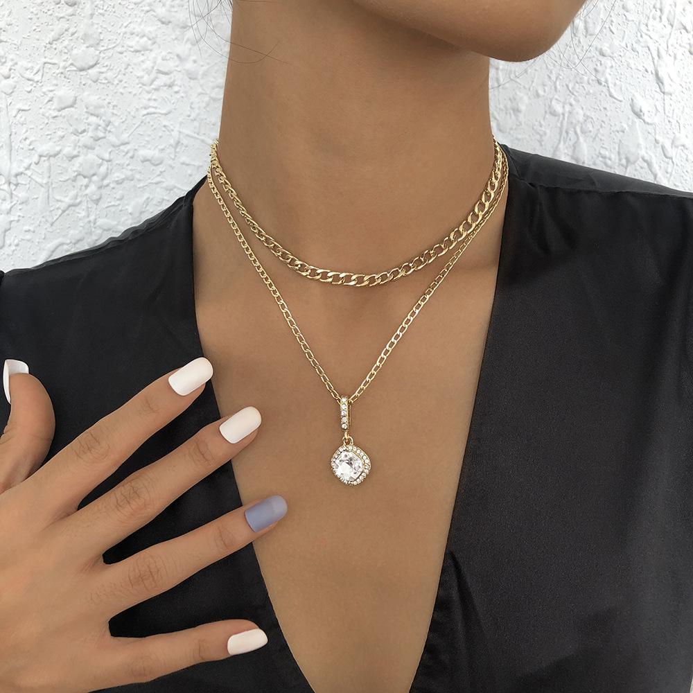 N876 Double Layered Necklace Women's Exaggerated Retro Personality Micro-inlaid Necklace Small Fresh Fashion Necklace