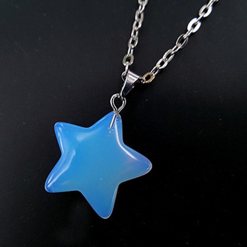 Opal Pentagram Pendant Kids Clavicle Chain Natural Stone Necklace Ornament Halloween