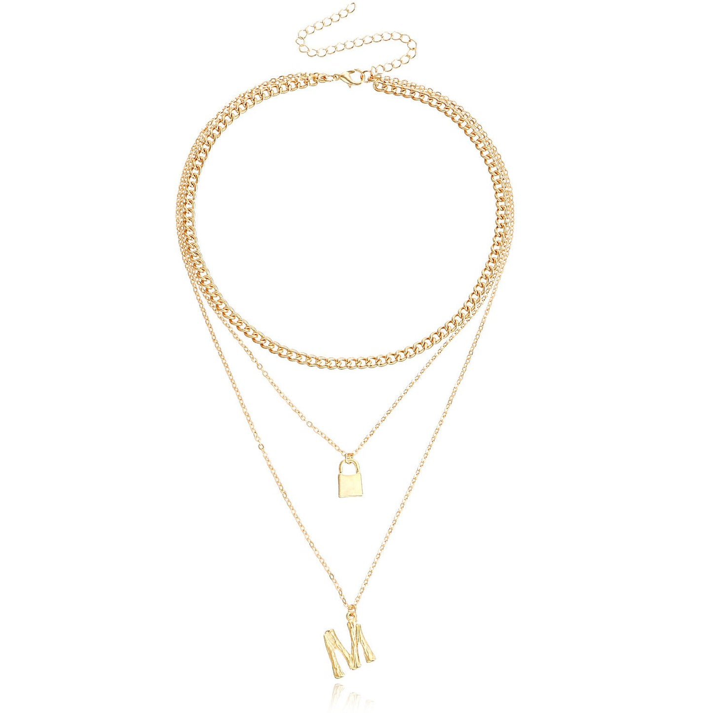 Explosive multi-layer necklace female fashion letter M pendant necklace multi-layer personalized padlock accessories