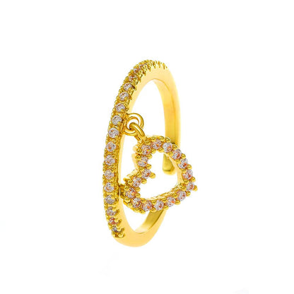 ins diamond love pendant ring female fashion light luxury niche design hollow geometric peach heart index finger ring