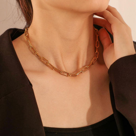 Fashionable stainless steel gold-plated thick chain titanium steel color-preserving simple short double-layer chain collarbone necklace ins