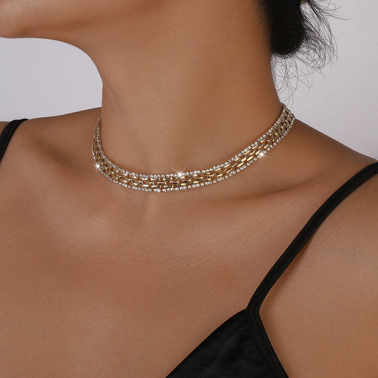 1165 Hong Kong Retro Diamond Necklace Metal Simple Rhinestone Claw Chain Necklace Personality Beam Neck Popular Necklace