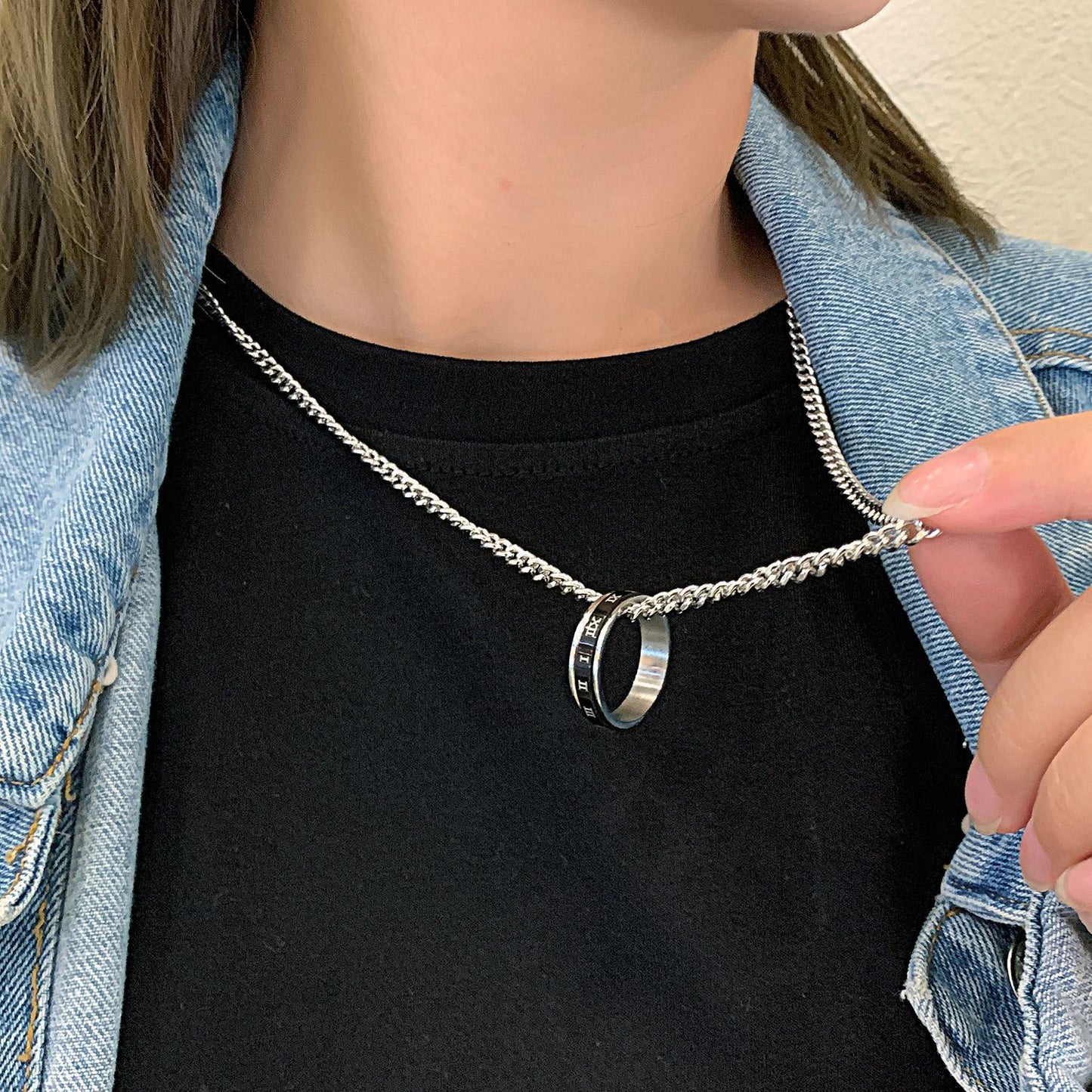 All-match chain ring necklace pendant men's personality trendy hip-hop pendant couple accessories women