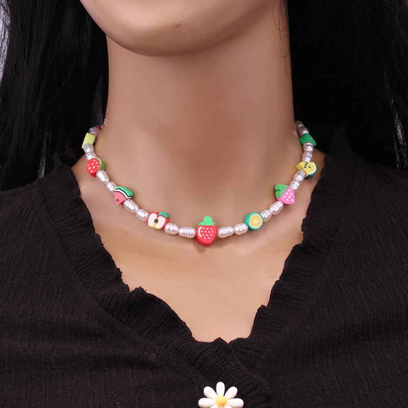 Fashion trend net red imitation pearl soft pottery flower clavicle chain ins a variety of fruit necklace
