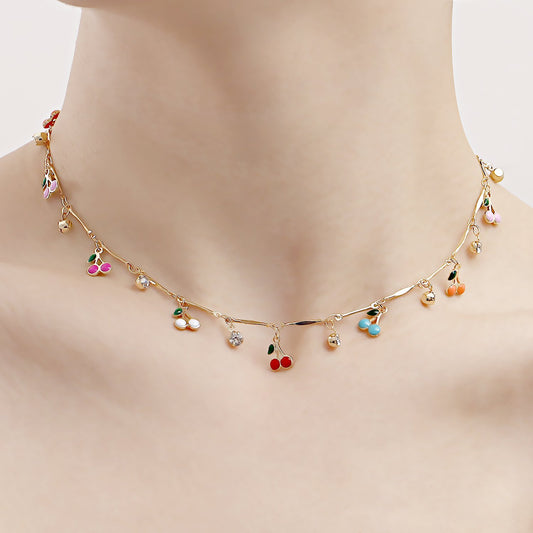 Jewelry ins color drop oil cherry zircon pendant necklace female hot girl choker explosive necklace