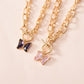 Copper micro-inlaid dream transparent color crystal butterfly pendant fashion double chain OT buckle necklace for women