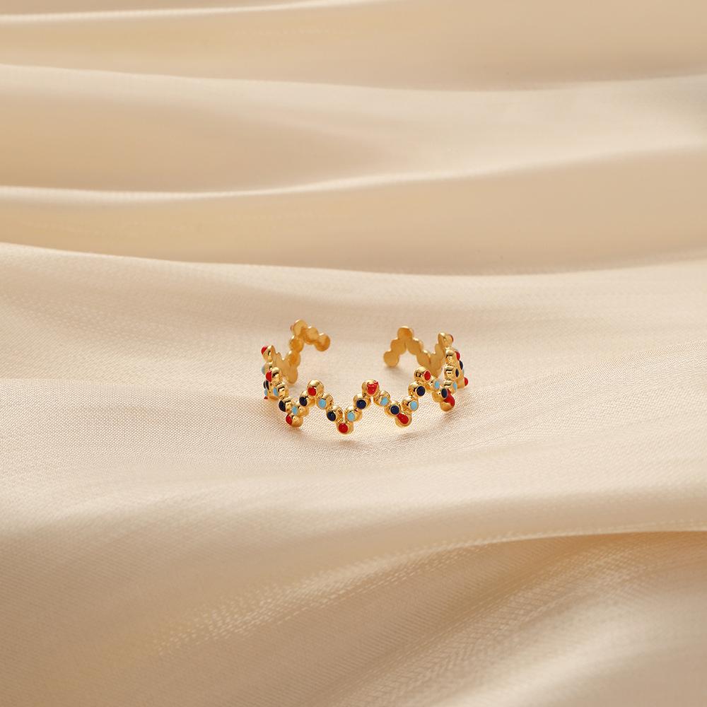 Simple niche design women's stainless steel opening adjustable W line oil dripping ring