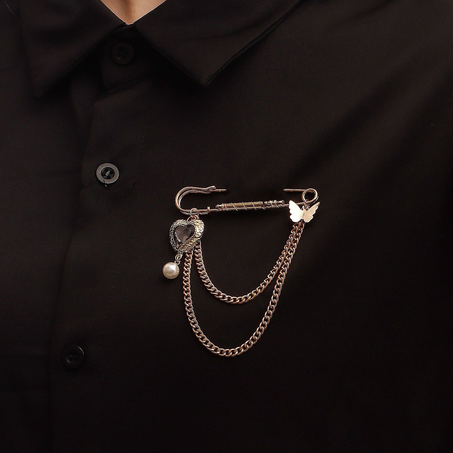 Jewelry ins long tassel black zircon love pendant brooch accessories women's clothing pendant