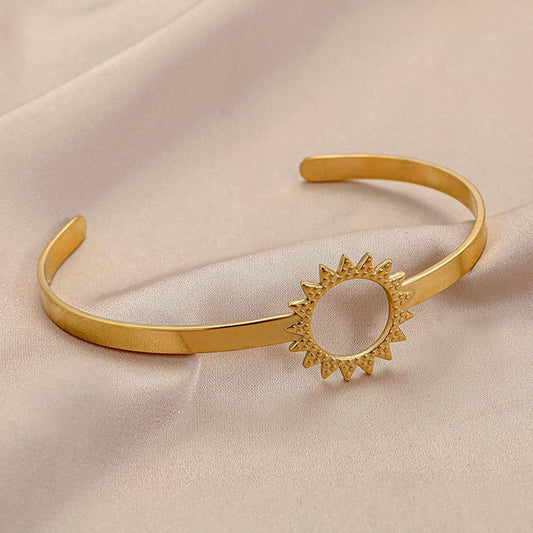 Personality Fashion Hollow Sunflower Titanium Steel Open Bracelet Stainless Steel Trend Mori Simple C-shaped Bracelet