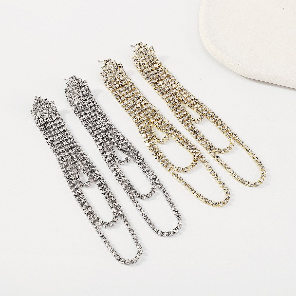 1581 Sparkling Rhinestone Tassel Earrings Elegant Elegant Retro Niche Cold Fashion Street Earrings