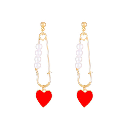 Pearl paperclip earrings female retro fashion creative love pendant earrings ins net red earrings