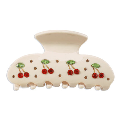 F4332 Light Luxury Cute Fruit Series Shark Clip Summer Cherry Watermelon Strawberry Color Diamond Fun Hair Clip
