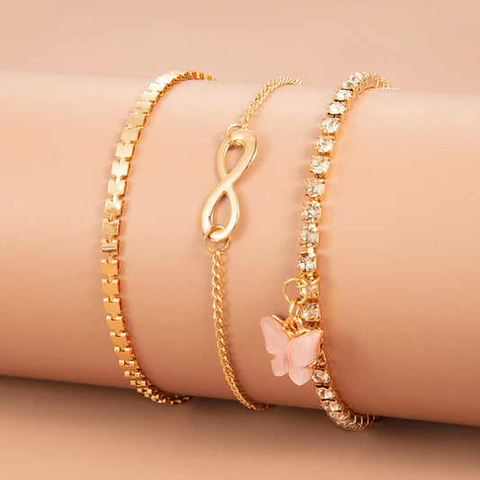 Zircon Bracelet Set Exaggerated Geometric Beaded Thick Chain Bracelet Hollow Multilayer Anklet Women