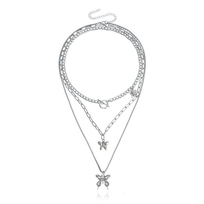 Jewelry punk kvk striped butterfly long sweater necklace female ins hip-hop sweater chain