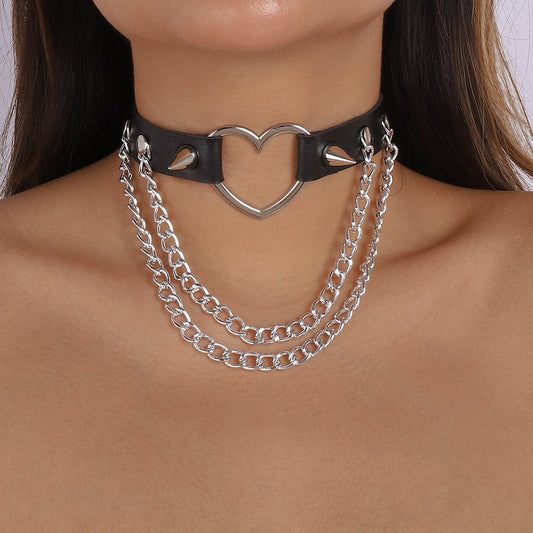 1313 Gothic chain choker necklace dark rivet PU necklace Harajuku punk necklace