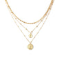 Ins exaggerated multi-layer portrait necklace punk hip-hop trendy metal thick chain stacked coin necklace female