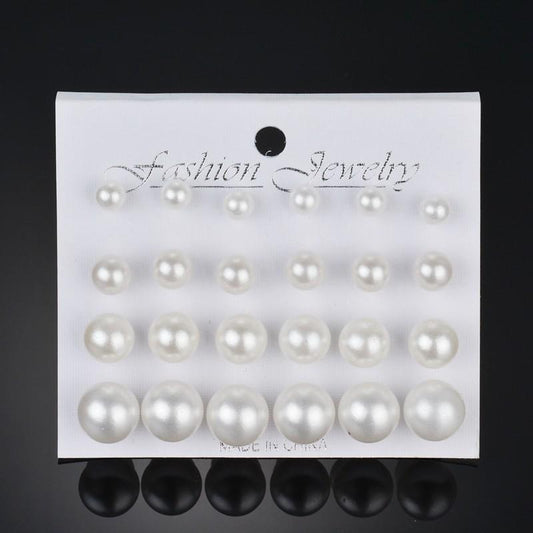 12 pairs of pearl earrings for women